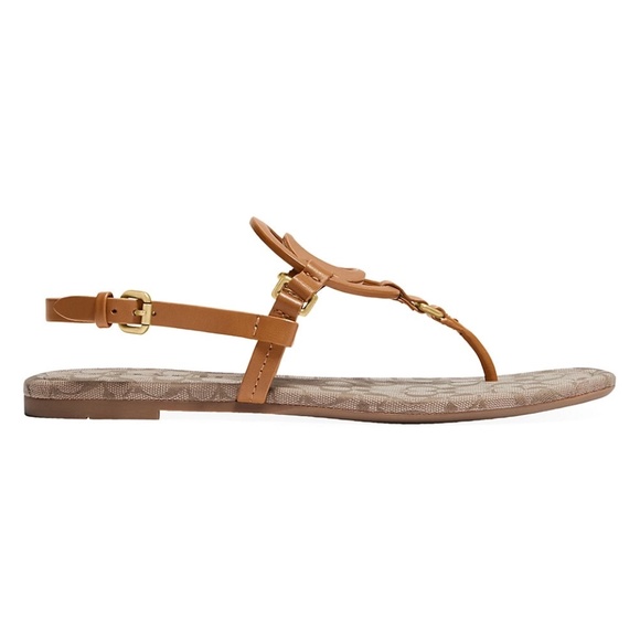 COACH Jeri Logo Brown Leather Flat Sandals 9 - Picture 2 of 11